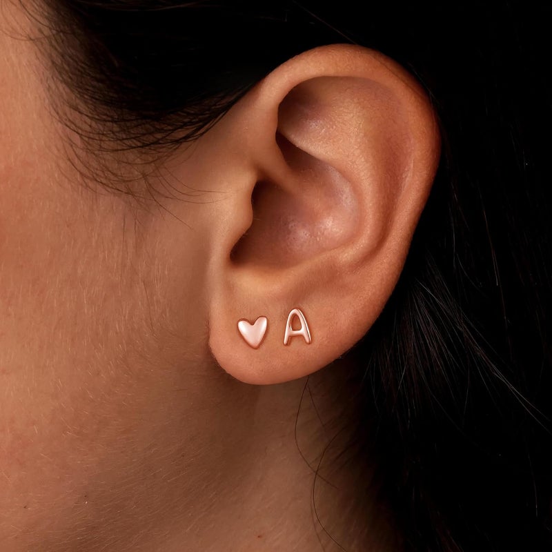 JIAOGE Valentines Day Gifts for Kids Teen Girl Jewelry - 2 Pairs S925 Sterling Silver Post Gold/Rose Gold Heart Initial Stud Earrings for Girls Teen Girl Gifts Hypoallergenic Earring for Women Jewelry - Image 2